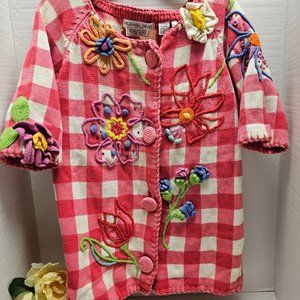 Vintage Michael Simon Sweater Cardigan Flower Check Embroidered Beaded Art Wear